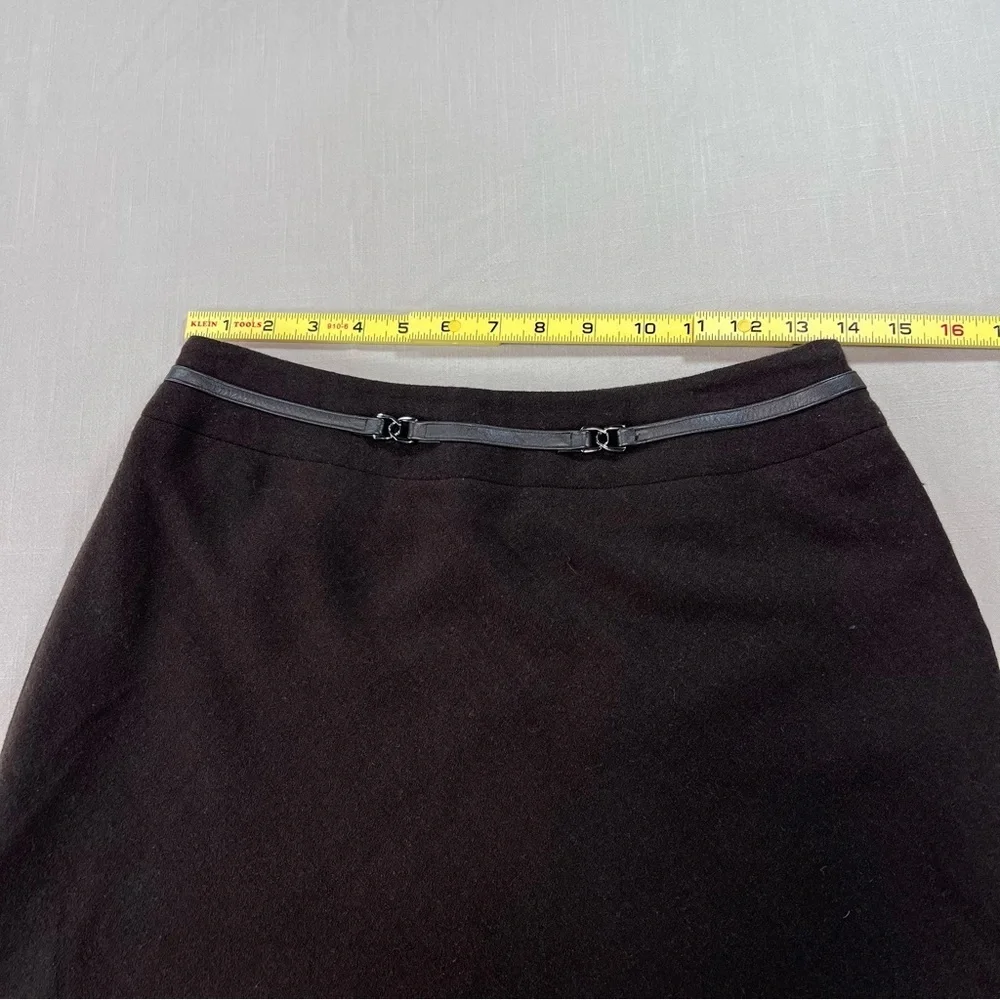 Jones New York Wool Skirt Size 6 Brown Leather Trim Zip Waist